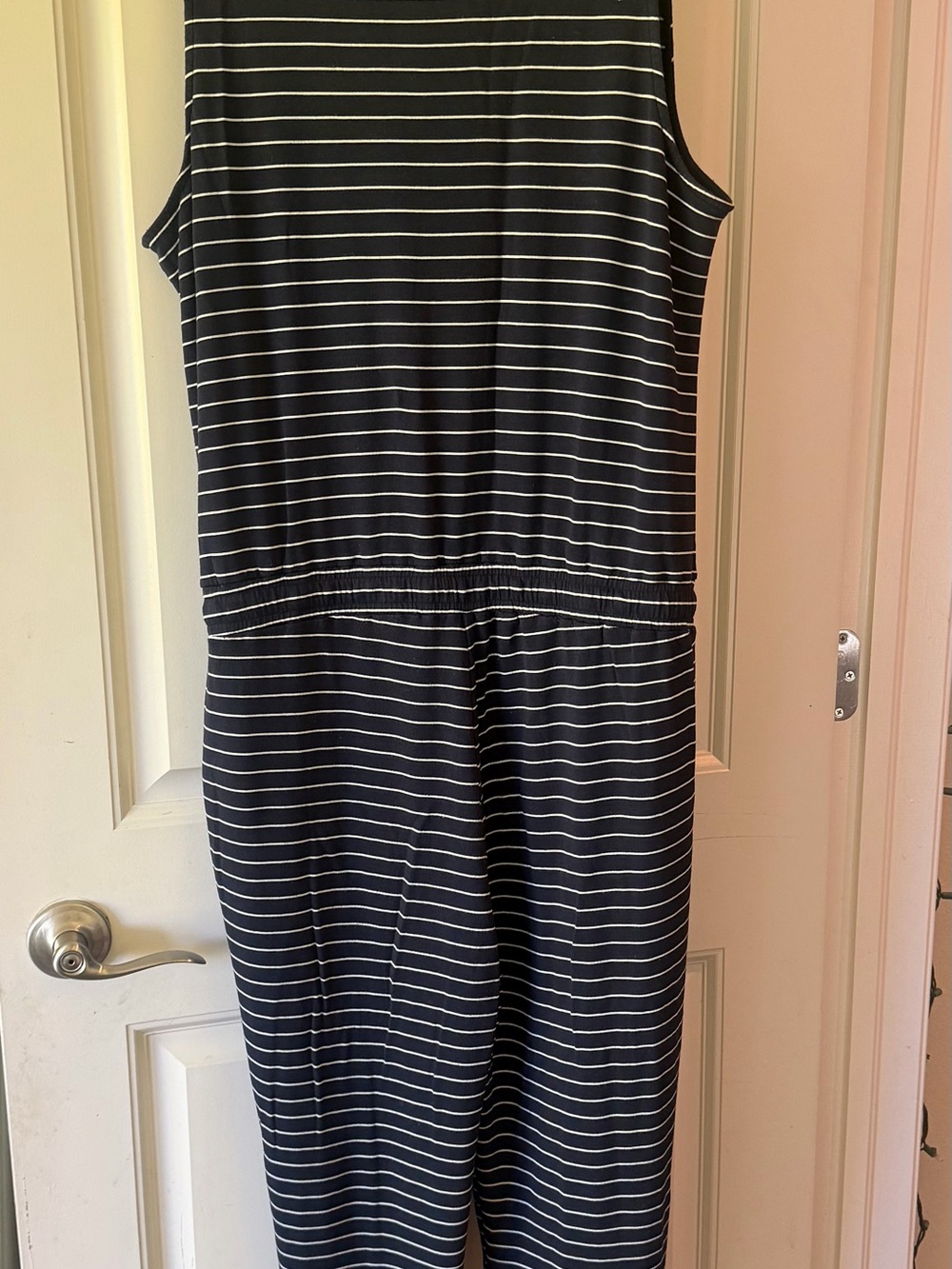 Daily Ritual Black and White Striped Sleeveless Jumpsuit